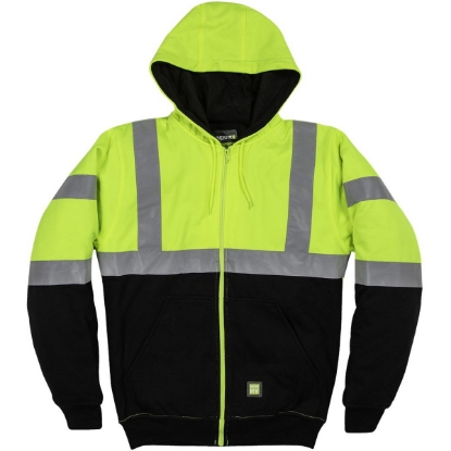 Custom Mens Hi-Vis Class 3 Color Block Full-Zip Hooded Sweatshirt Hi Vis Yellow