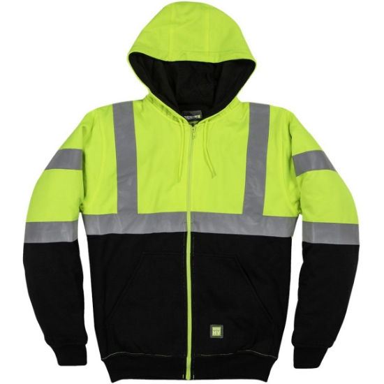 Custom Mens Hi-Vis Class 3 Color Block Full-Zip Hooded Sweatshirt Hi Vis Yellow