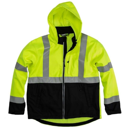 Custom Mens Tall Hi-Vis Class 3 Hooded Soft Shell Jacket Yellow