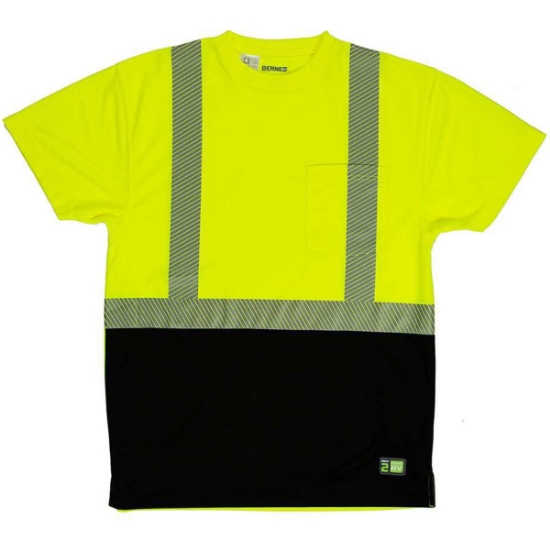 Custom Mens Hi-Vis Class 2 Color Blocked Pocket T-Shirt Hi Vis Yellow