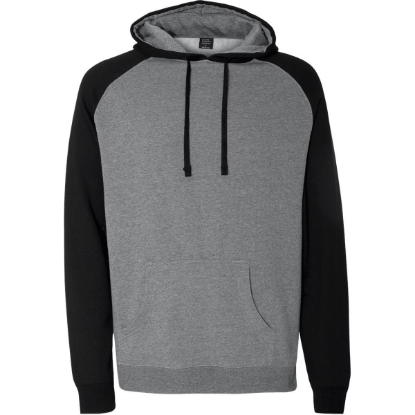 Custom Unisex Raglan Hooded Sweatshirt Gunmetal Heather/ Black