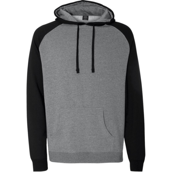 Custom Unisex Raglan Hooded Sweatshirt Gunmetal Heather/ Black