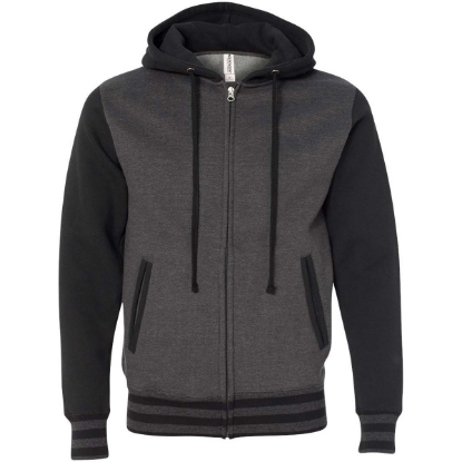 Custom Unisex Heavyweight Varsity Full-Zip Hooded Sweatshirt Charcoal Heather/ Black