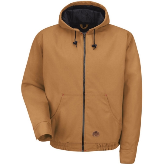 Custom Mens Blended Duck Zip-Front Hooded Jacket Brown Duck