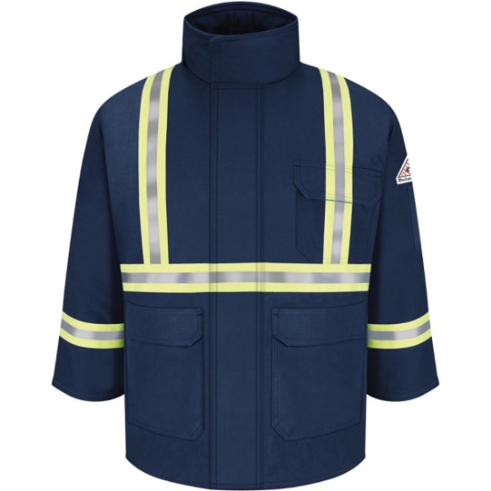 Custom Mens Long Deluxe Parka With Reflective Trim - EXCEL FR® ComforTouch Navy