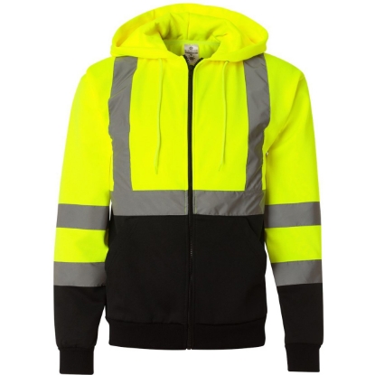 Custom Unisex Hi-Vis Full-Zip Hooded Sweatshirt Lime