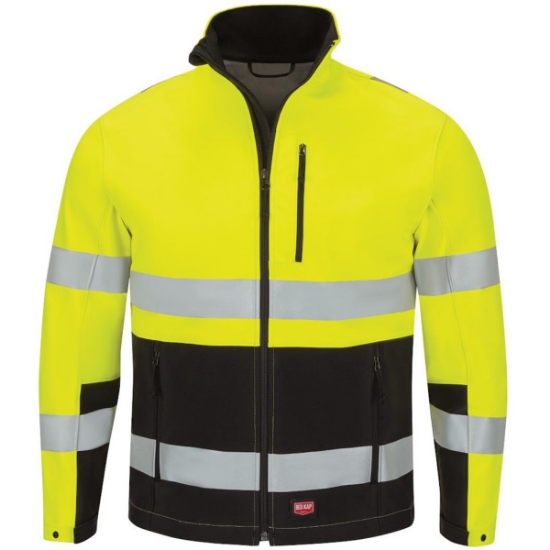 Custom Mens Hi-Visibility Soft Shell Jacket Fluorescent Yellow/ Black
