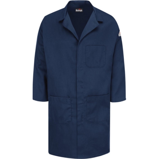 Custom Mens Concealed Snap Front Lab Coat - EXCEL FR® ComforTouch® - 6 oz. Navy