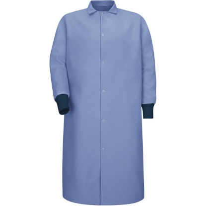 Custom Unisex Gripper-Front Pocketless Butcher Coat With Knit Cuffs Light Blue