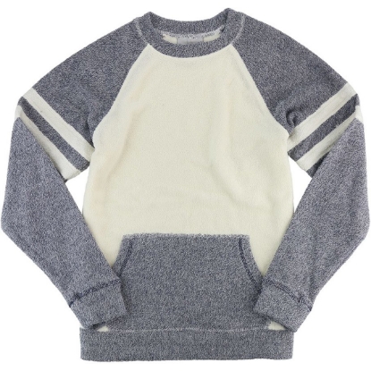 Custom Womens Cozy Contrast Fleece Crewneck Pullover Denim/ Oatmeal