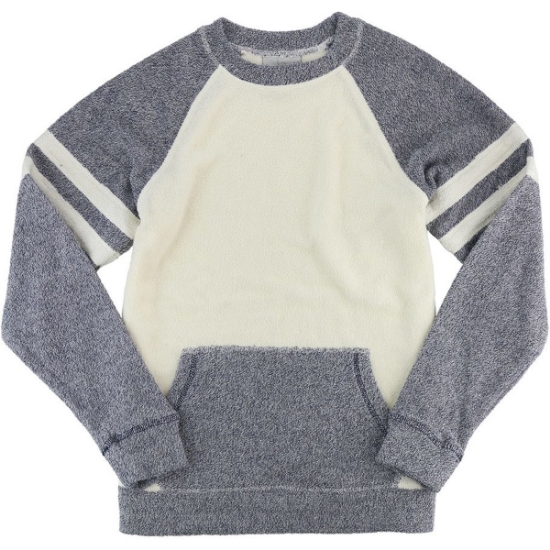 Custom Womens Cozy Contrast Fleece Crewneck Pullover Denim/ Oatmeal