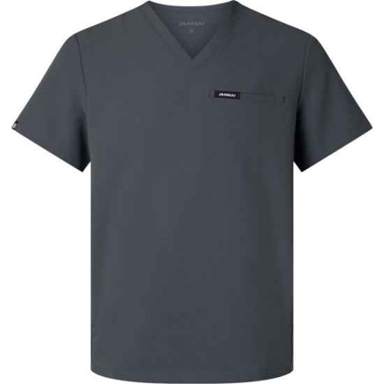 Custom Mens Platt 3-Pocket Scrub V-Neck Top Carbon Grey