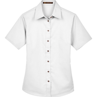 Custom Womens Easy Blend™ Short Sleeve Twill Dress Shirt with Stain-Release White