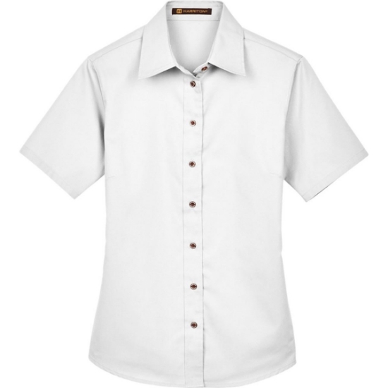 Custom Womens Easy Blend™ Short Sleeve Twill Dress Shirt with Stain-Release White