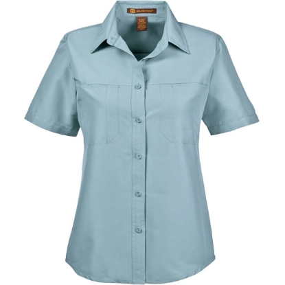 Custom Womens Key West Short Sleeve Performance Staff Shirt Cloud Blue