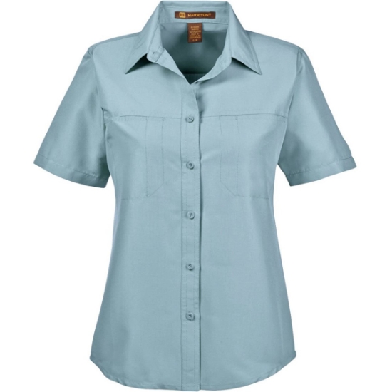 Custom Womens Key West Short Sleeve Performance Staff Shirt Cloud Blue