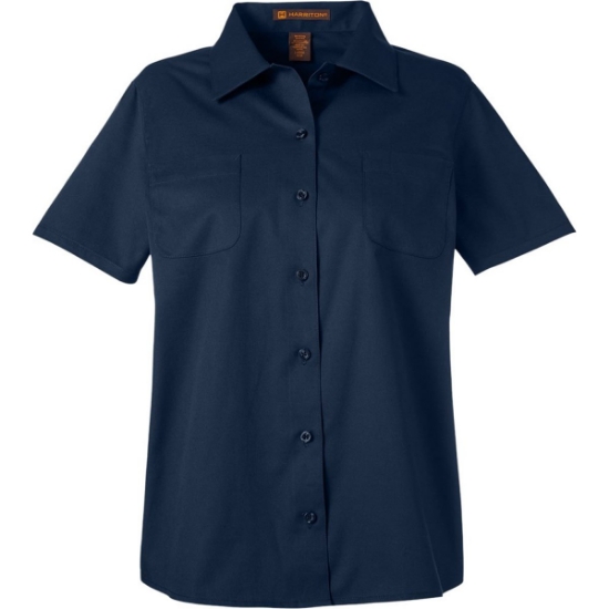 Custom Womens Advantage IL Short Sleeve Dress Shirt Dark Navy