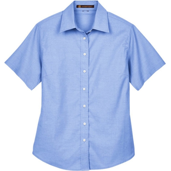 Custom Womens Stain-Release Short Sleeve Oxford Shirt Light Blue