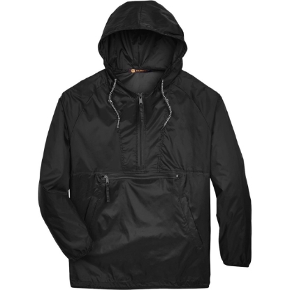 Custom Unisex Packable Hooded Nylon Jacket Black