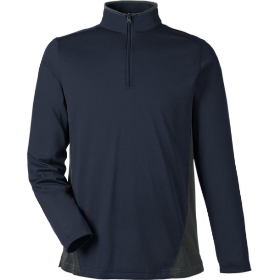 Custom Mens Flash Snag Protection Plus IL Colorblock Quarter-Zip Pullover Dark Navy/ Dark Charcoal