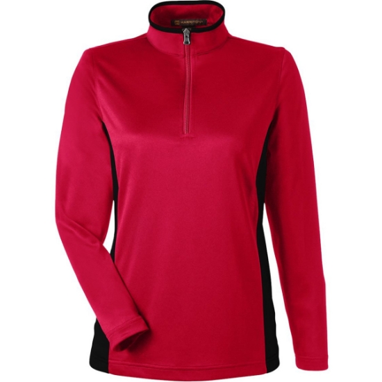 Custom Womens Flash Snag Protection Plus IL Colorblock Quarter-Zip Pullover Red/ Black