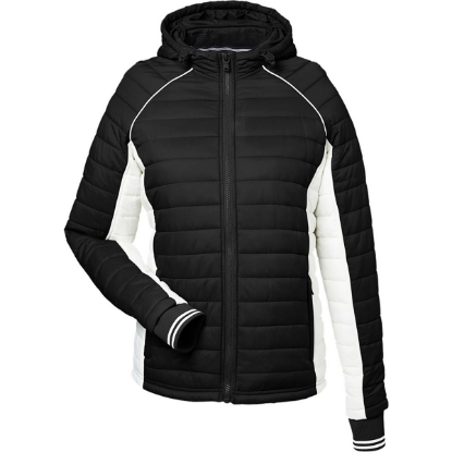 Custom Womens Nautical Mile Hooded Puffer Jacket Black/ Antique White