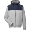 Custom Mens Navigator Fleece Hooded Full-Zip Jacket Oxford Heather/ Navy