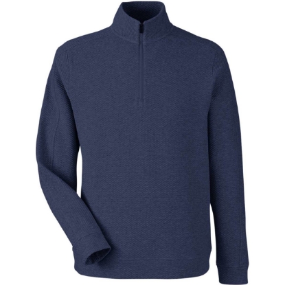 Custom Mens Spirit Textured Quarter-Zip Pullover Classic Navy Heather