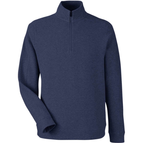 Custom Mens Spirit Textured Quarter-Zip Pullover Classic Navy Heather