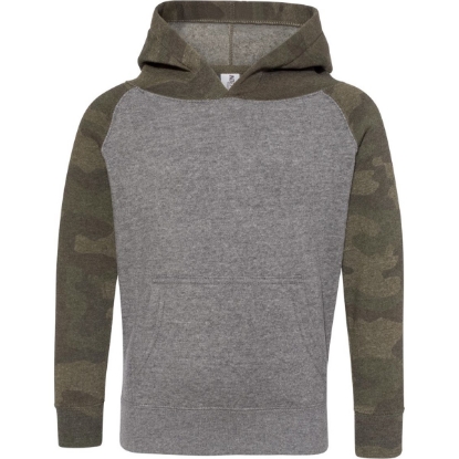 Custom Toddler Special Blend Hooded Raglan Sweatshirt Nickel Heather/ Forest Camo