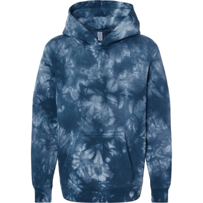Custom Youth Midweight Tie-Dyed Hooded Sweatshirt Tie Dye Navy