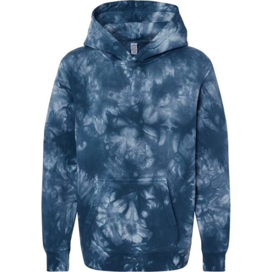 Custom Youth Midweight Tie-Dyed Hooded Sweatshirt Tie Dye Navy
