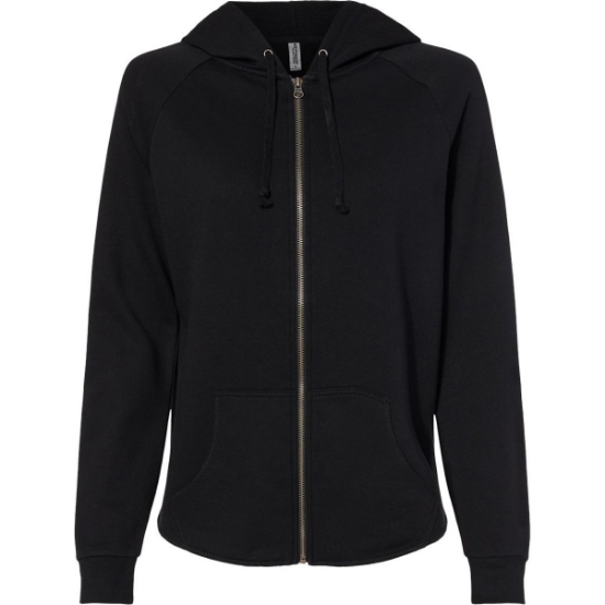 Custom Womens California Wave Wash Full-Zip Hooded Sweatshirt Black