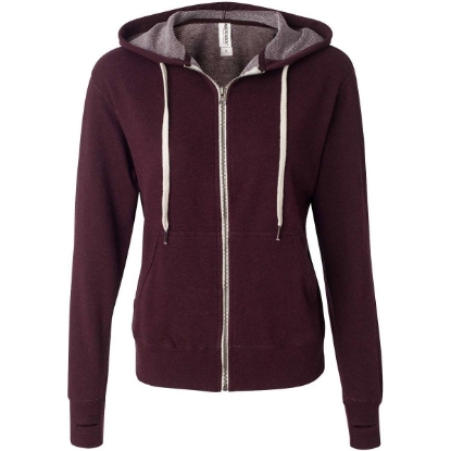 Custom Unisex Heathered French Terry Full-Zip Hooded Sweatshirt Burgundy Heather