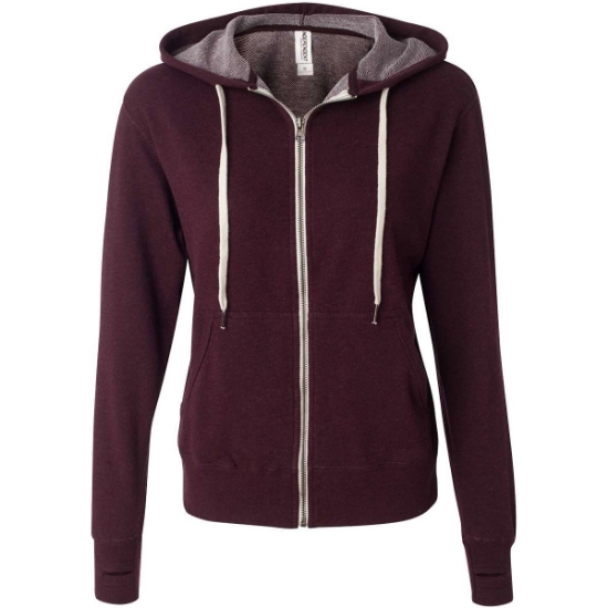 Custom Unisex Heathered French Terry Full-Zip Hooded Sweatshirt Burgundy Heather