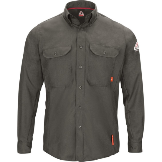 Custom Mens Tall iQ Series® Long Sleeve Comfort Woven Lightweight Shirt Dark Grey