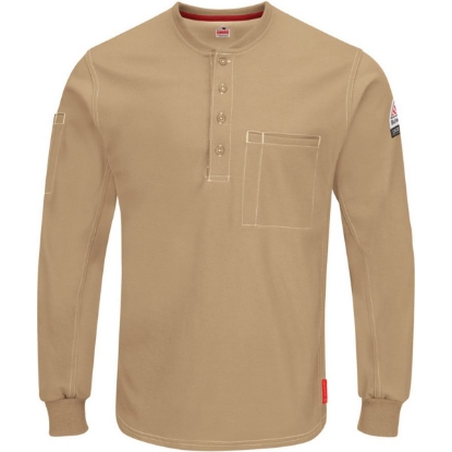 Custom Mens iQ Series® Plus Long Sleeve Henley Khaki