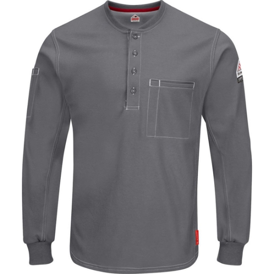 Custom Mens Tall iQ Series® Plus Long Sleeve Henley Charcoal
