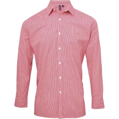 Custom Mens Microcheck Gingham Cotton Shirt Red/ White