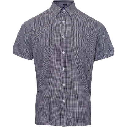 Custom Mens Microcheck Gingham Cotton Shirt Black/ White