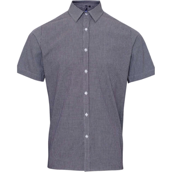 Custom Mens Microcheck Gingham Cotton Shirt Black/ White