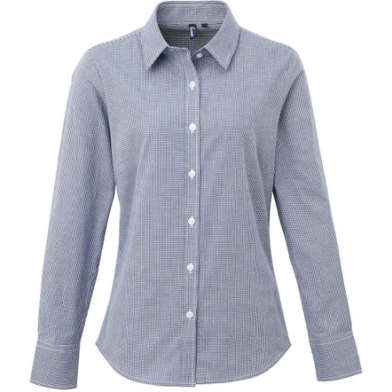 Custom Womens Microcheck Gingham Cotton Shirt Navy/ White