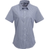 Custom Womens Microcheck Gingham Short Sleeve Cotton Dress Shirt Navy/ White