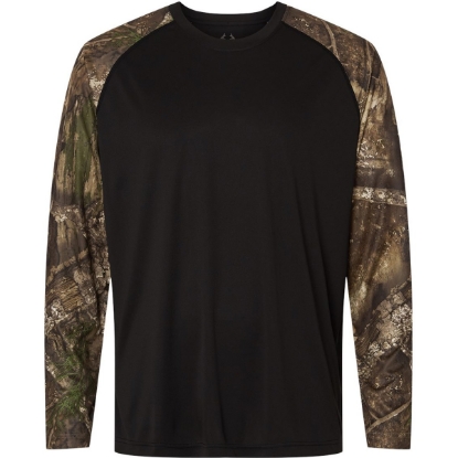 Custom Unisex Realtree® Performance Colorblocked Long Sleeve T-Shirt Camo/ Black