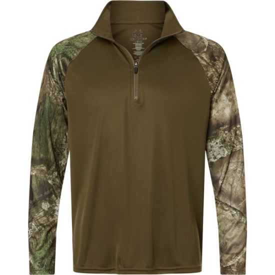 Custom Unisex Realtree® Performance Colorblocked Quarter-Zip Pullover Camo/ Green