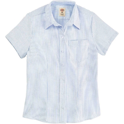 Custom Womens Short Sleeve Stretch Oxford Shirt Blue/ White Stripe