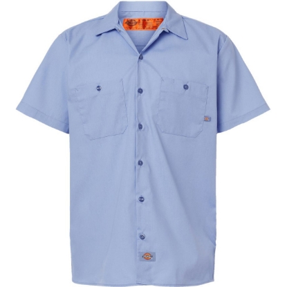 Custom Mens Industrial Short Sleeve Work Shirt Light Blue
