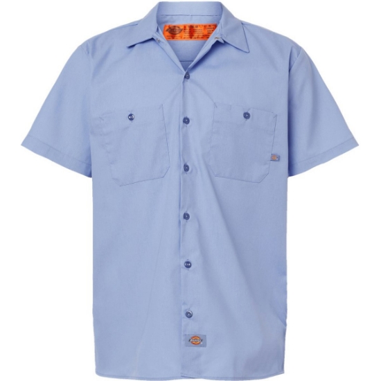 Custom Mens Industrial Short Sleeve Work Shirt Light Blue