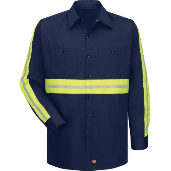 Custom Mens Tall Enhanced Visibility Long Sleeve Cotton Work Shirt Navy