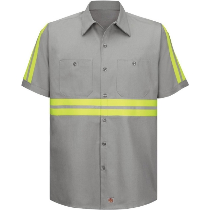 Custom Mens Enhanced Visibility Short Sleeve Cotton Work Shirt GY-Grey
